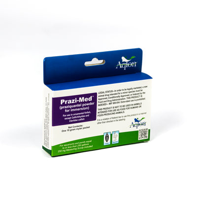 Prazi-Med Praziquantel 10g – FDA Indexed MIF 900-054 Ornamental Finfish Antiparasitic (Angle)
