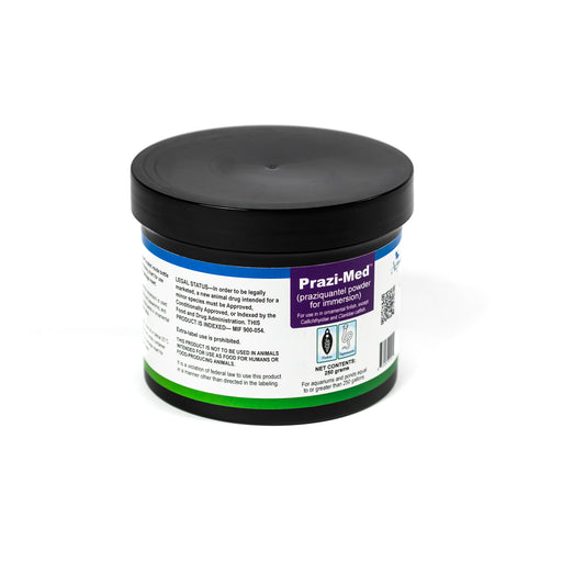 Prazi-Med Praziquantel 250g Jar – FDA Indexed MIF 900-054 Ornamental Finfish Antiparasitic (Front)